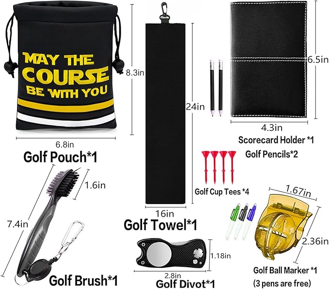 Golf Valuables Pouch, Leather Golf Tee Pouch with Drawstring Closure Golf Ball Tee Handbag Portable Golf Accessories