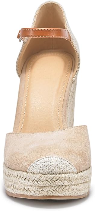 FISACE Womens Summer Espadrille Heel Platform Wedge Sandals Ankle Buckle Strap Closed Toe Shoes