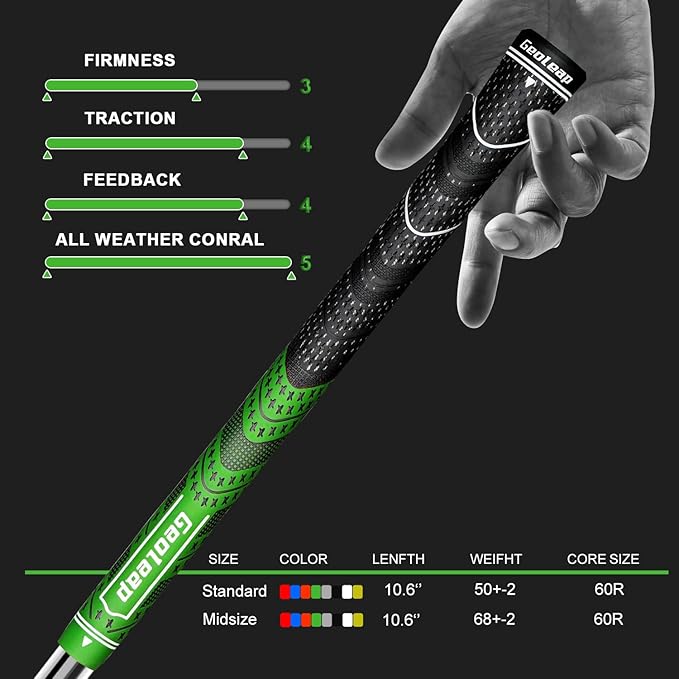 Geoleap Golf Grips Set of 13- Cord Rubber Compound Material, Hybrid Golf Club Grips, All Weather Performance.