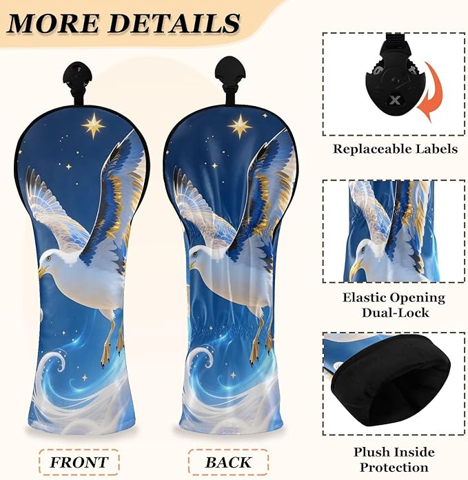 Blue Leather Golf Club Head Covers for Driver/3 5 Wood/Hybird with Label,Albatross