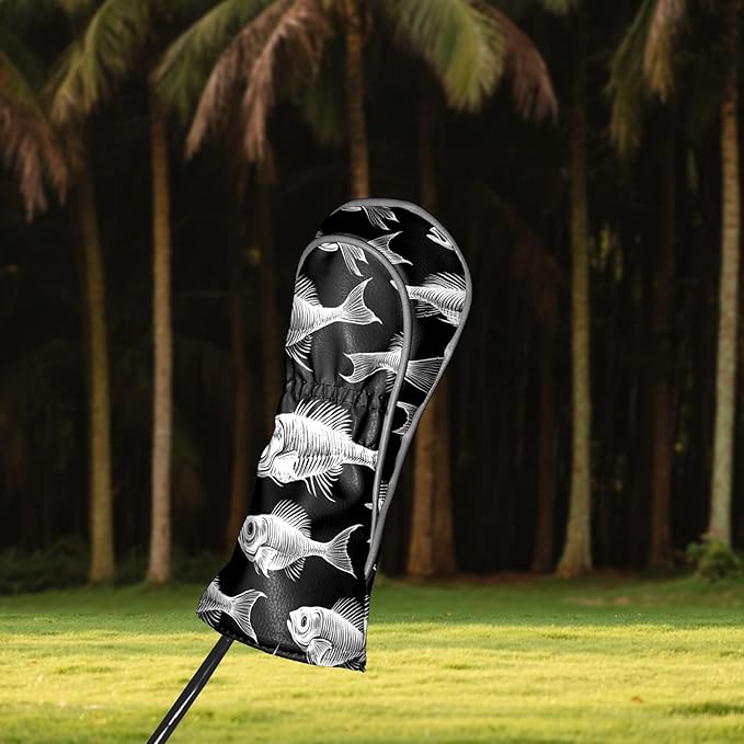 Golf Club Covers PU Leather Waterproof Golf Club Head Covers for Fairway Woods and Driver White Fishbone Pattern Driver Cover Suitable for Most Brands
