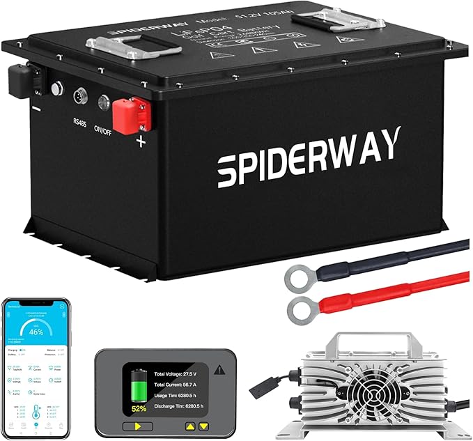 48V 105Ah Lithium Battery Golf Cart with 25A Charger, 48V LiFePO4 Battery, LCD Monitor & Mobile APP, 6000+ Cycles 48V Golf Cart Battery, Built-in 200A BMS, Max 10.24kW Output, Perfect for Golf Carts