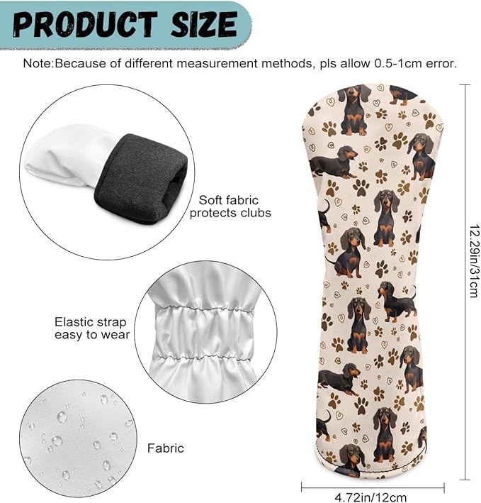 Golf Club Head Covers for Club Protective, Waterproof PU Leather Driver Fairway Wood Hybrid Head Cover