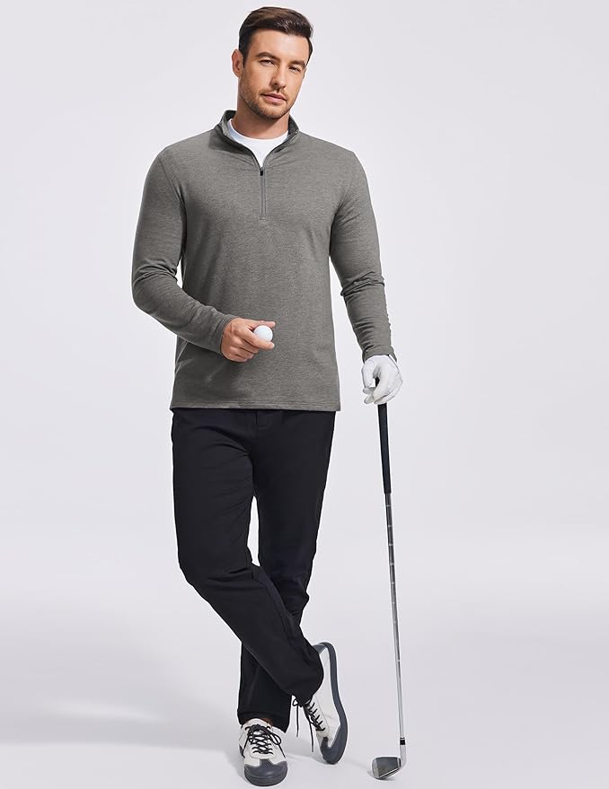 PINSPARK Men's Quarter Zip Up Pullover Mock Neck Sweatshirts Long Sleeve Golf shirts Performance Athletic Casual Workout