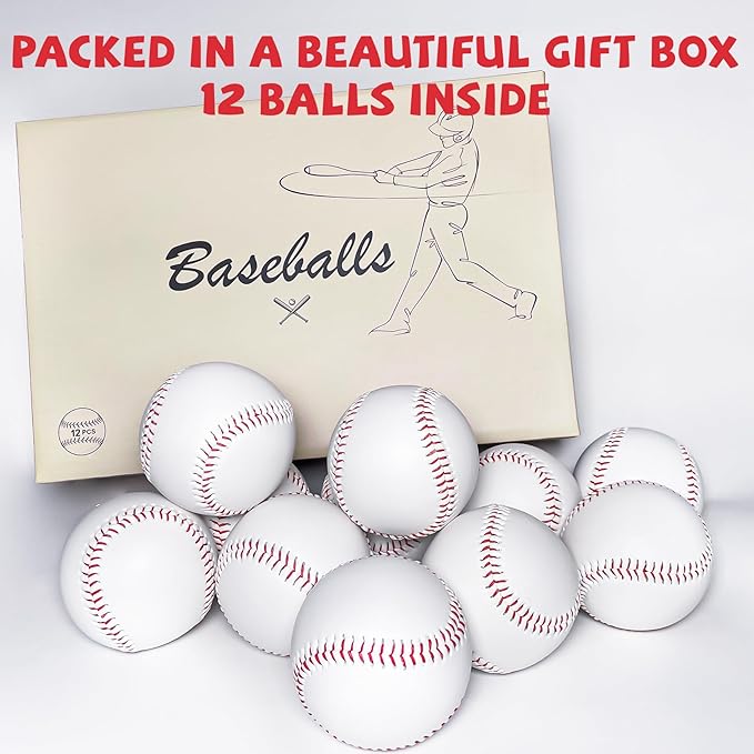 12 Pack Standard Size T-Ball Baseballs - Unmarked & Soft Practice Balls for League Play - Durable Synthetic Leather Cover - Rubber Filling - Perfect for Training, Hitting, Batting, Fielding