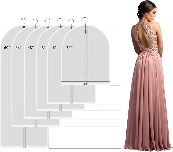 MsKitchen12Pack Short Garment Bags (24x32") - Dustproof Covers for Kids Clothes - Durable PEVA Storage Bags with Sturdy Zipper for Dance Costumes, Tops & Folded Pants (Translucent)