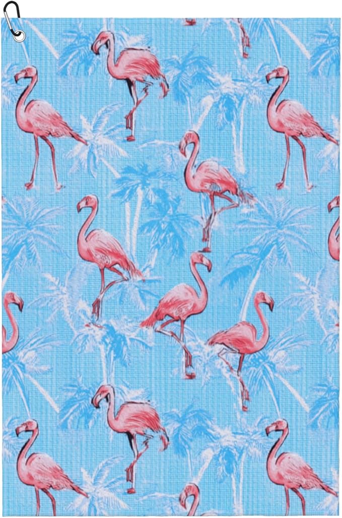 Blue Flamingo Golf Towel with Carabiner Clip 24"x16" Funny Ladies Golf Towels for Golf Bags Microfiber Waffle Cute Golfs Rag for Disc Balls Clubs Golfs Accessories for Women Men Mom