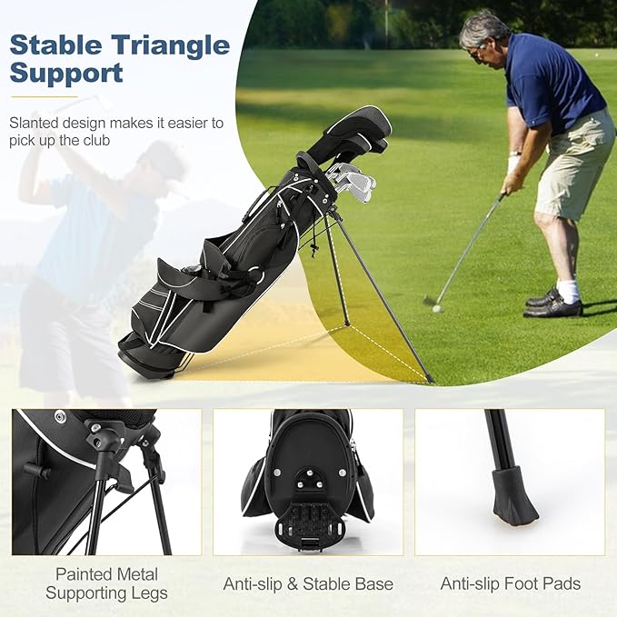 ULTIMATE Golf Stand Bag with 4-Way Top Dividers, Portable Ergonomic Golf Bag with 4 Zippered Pockets, Cooler Bag, Rain Hood and Dual Strap System, 3.5 LBS Lightweight for Men&Women