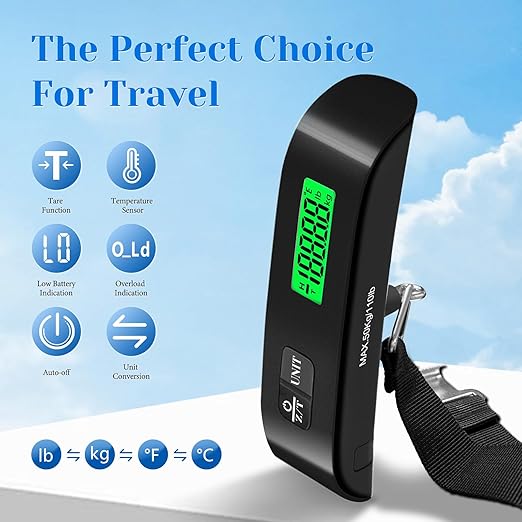 Luggage Scale, Portable Luggage Weight Scale 110lb/50kg with LED Display, Luggage Scale Travel Digital for Weighing Luggage, Backpacks, Fruits and Pets (Black)