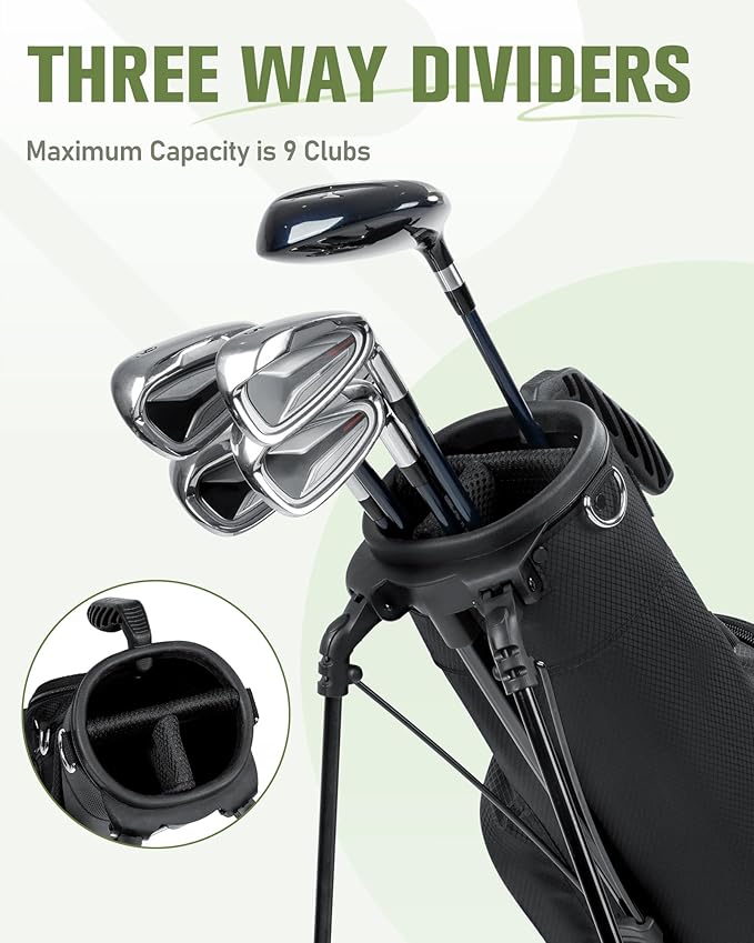 Golf Stand Bag, 3 Way Lightweight Par 3 Golf Bag Dividers Fits Up to 9 Clubs, Easy to Carry Pitch n Putt Golf Bag for Driving Range and Executive Courses
