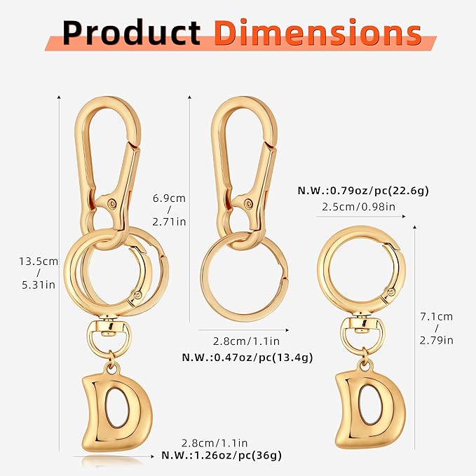 Gold Bubble Heart, Cherry, Bow & More Designs Letter Initial Keychain Bag Charms – Cute Purse Charms for Handbags