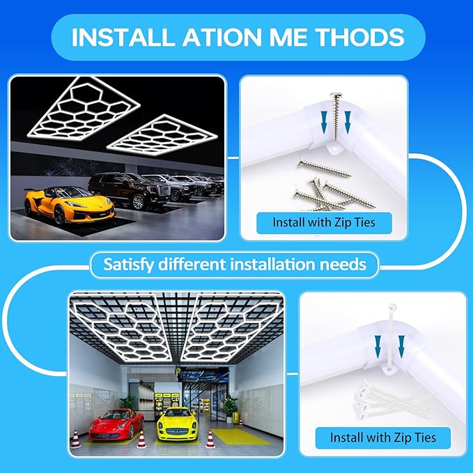 Updated Bigger Size Hexagon LED Garage Light: Ultra-Bright Hex Ceiling Lights, Hexagon led Lights for Garage Warehouse Workshop Gym Basement