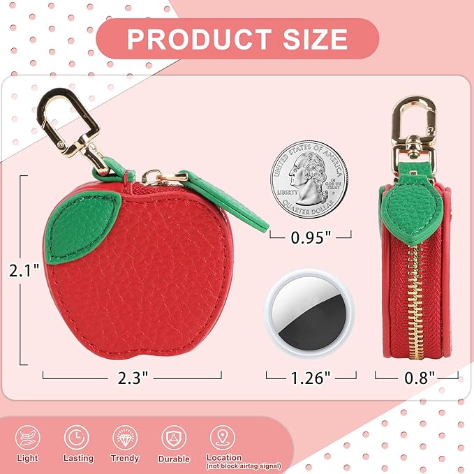 XSUIOY Orange Fruit Coin Purse Keychain Bag Charm, Mini Leather Coin Purse & Pouch Airtag Holder Keychain, Kawaii Bag Charms for Handbag, Tote, Keys, Airtag, Gifts for Girls & Women
