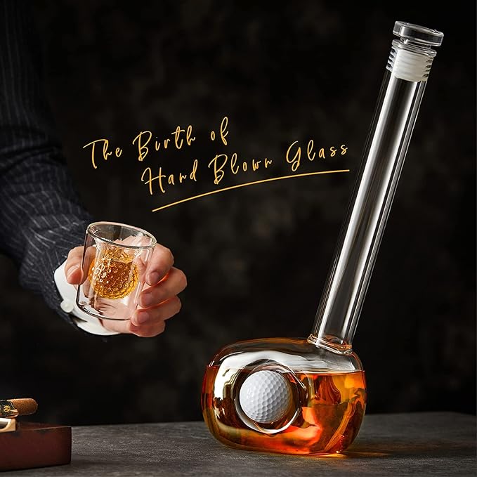 Golf Whiskey Decanter Set with 4 Golf Ball Shot Glasses, Unique Golf Gifts for Men Women, 750ml Golf Themed Liquor Dispenser, Golf Club Drink Dispenser for Bourbon, Scotch, Vodka, Tequila