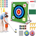 Golf Chipping Game with Stand - 4 in 1 Battle Golf Game with 16 Sticky Balls, Putting Mat, 8 Bean Bags, 2 Soccer Balls, 6 Axes, Indoor Outdoor Yard Games for Chipping Practice for Dads Golfers