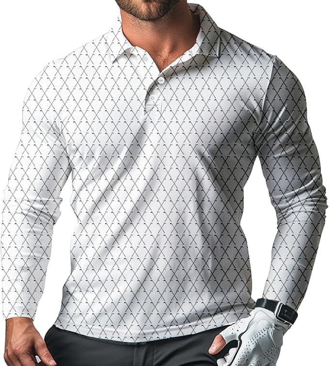 Men's Long Sleeve Golf Shirt Quick Dry 3 Button Work Fishing Outdoor Casual Collar Shirt