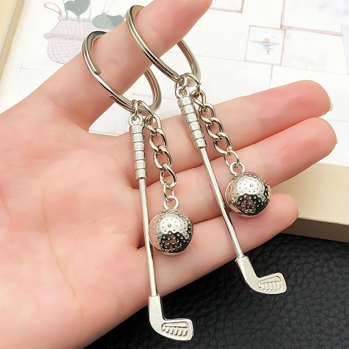 Golf Keychains Gifts Zinc Alloy Club Ball Keyring Pendant for Women Sports Fans Purse Car Keys Charms