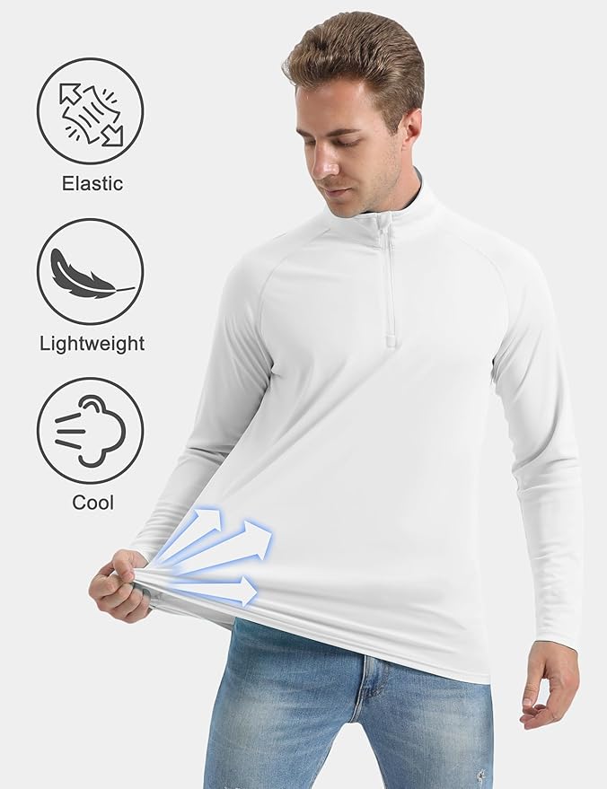 CRYSULLY Men's Long Sleeve 1/4 Zip Shirts Sun Protection Pullover UPF 50+ Rash Guard Running Lightweight T Shirt