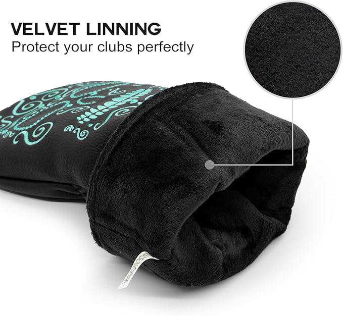 Black Golf Club Covers Skull Embroidery Driver Headcover Fairway 3 Wood Headcover Hybrid Headcover for Your Selection fits for All Brands