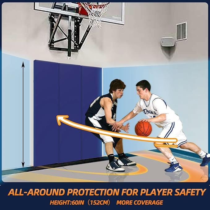 PROGOAL Gym Wall Paddings Basketball Court Wall Protection Pad - 2”Thick Foam Wall Mat Durable Protector for Wall-Mounted Basketball Hoops Garage Taekwondo（60" Lx20 W）