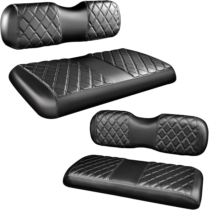 NOKINS 4PCS Golf Cart Diamond Seat Covers Kit,Front and Rear Seat Covers Fits for EZGO/Club Car/Yamaha Original Regular Seat Cushion, No Stapler