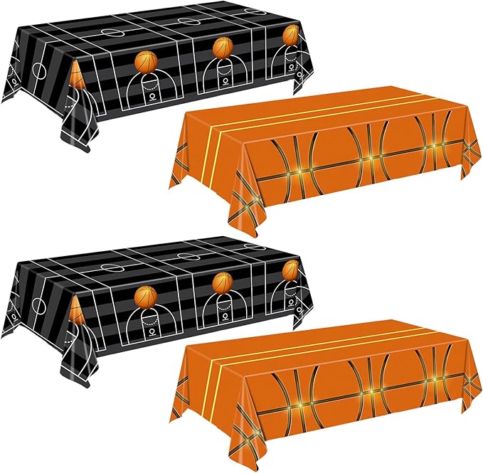 4 Pieces Basketball Tablecloth - Basketball Birthday Party Decorations Basketball Table Cloth Soccer Tablecloth Plastic Table Cover for Basketball Party Decorations, 54 x 108 Inch