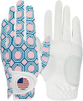 Amy Sport Womens Golf Glove with Ball Marker Rain Left Right Hand Leather Printed Pack, Ladies Golf Gloves All Weather Grip Breathable Soft Size Small Medium Large XL