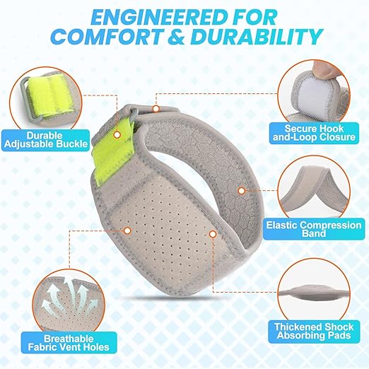 Tennis Elbow Brace, Adjustable Strap with Compression Pad for Forearm Tendon Pain Relief, Tendonitis, Tennis & Golfer’s Elbow, Fits Weightlifting, Golf, Tennis, Men & Women, 1 Pack