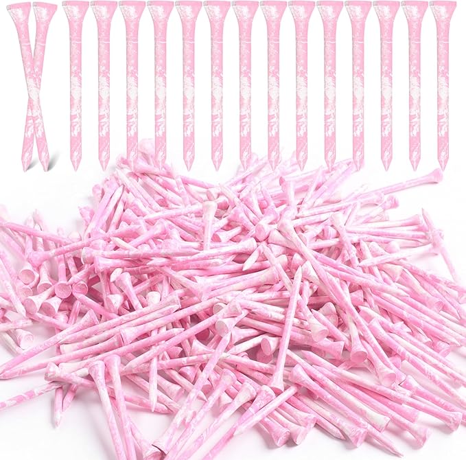 Amy Sport Golf Tees Styllish Bamboo Wooden Coloured Painted Bulk 200 Pack 1 1/2 3 1/4 2 3/4 Inch Tee, Enhanced Visibility Color Purple Pink Green Blue, Practice for Men Women