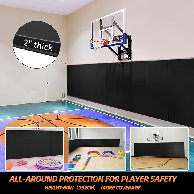 PROGOAL Gym Wall Paddings Basketball Court Wall Protection Pad - 2”Thick Foam Wall Mat Durable Protector for Wall-Mounted Basketball Hoops Garage Taekwondo（60" Lx20 W）