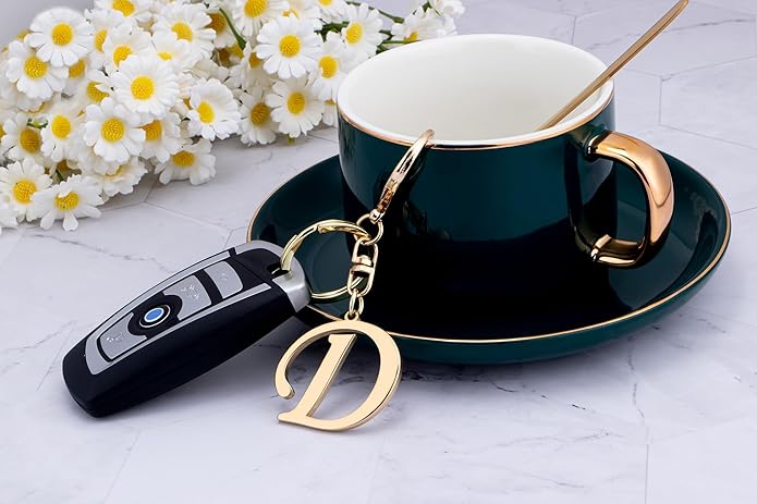 Cute Stainless Steel Gold Initial Letter Keychain for Women Girl, Charms for Key Handbag Backpack Bag, Personalized Gift