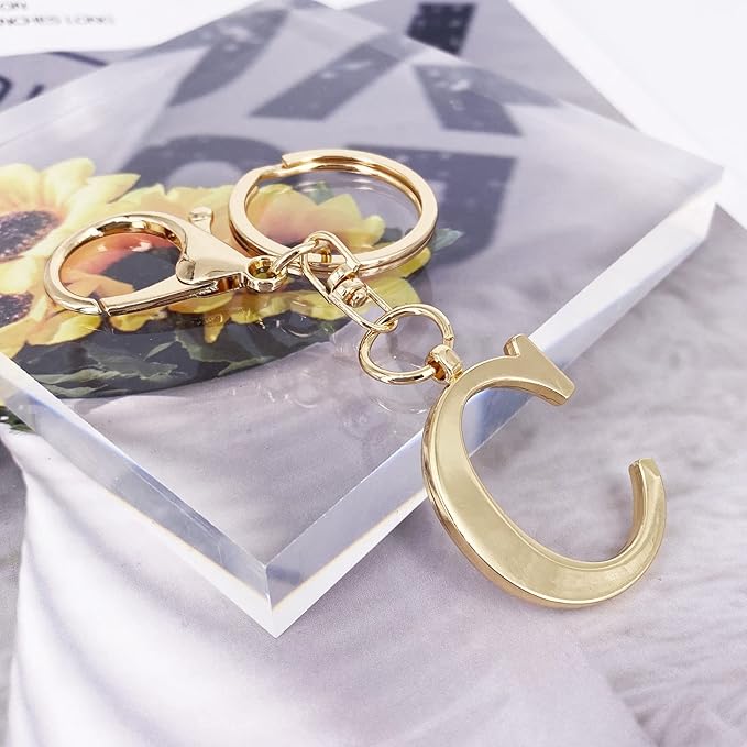 LAXPICOL Gold Letter A-Z Keychain for Women Bag Charms Purse Charms For Handbags Metal Alphabet Initial Letter Keychain