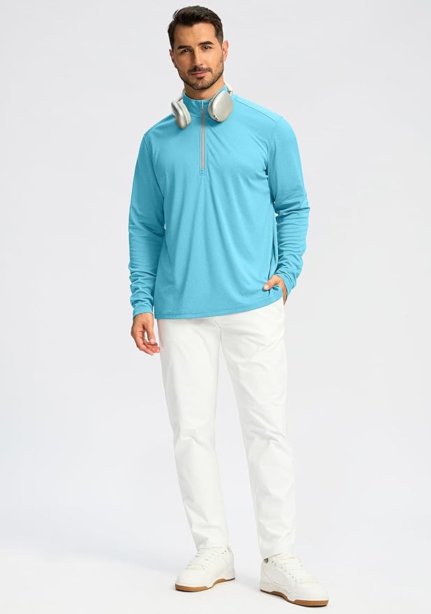 Obla Golf Quarter Zip Pullover for Men Mock Neck Sweatshirt Lightweight Sun Protection Men's Long Sleeve Golf Shirt