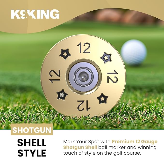 Elevate Your Golf Style with K9King's 12 Gauge Shotgun Shell Golf Ball Marker and Hat Clip Set - Stand Out on Green with Precision Golf Markers, Divot Tool, Hat Clip – Perfect for Accuracy and Style