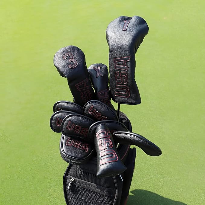 Golf Club Head Covers,USA Golf Driver Headcover Fariway Wood Covers Hybrid Head Covers 3 Wood Headcover Leather Golf Headcover with Number Tag for All Brand
