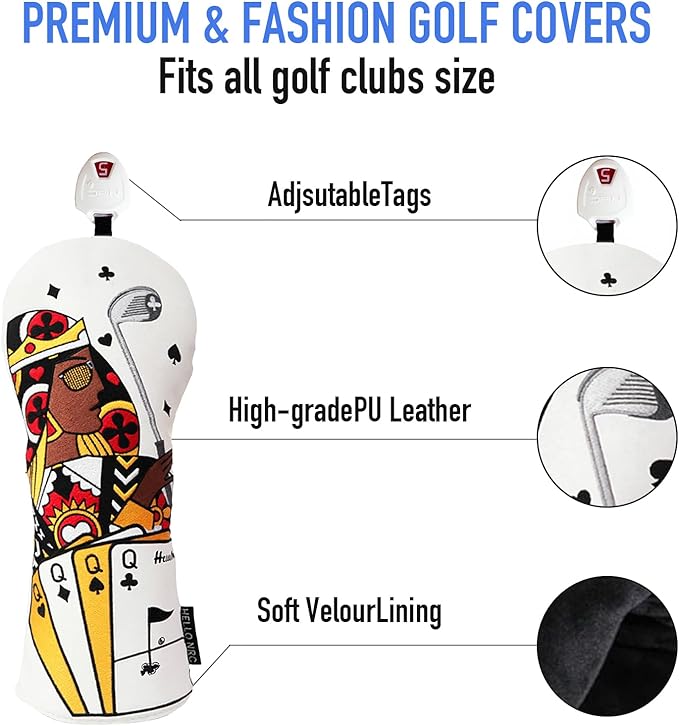 Golf Club Covers – Funny Poker Leather Driver Headcover, Fairway Wood & Hybrid, Cool Embroidered Golf Headcovers