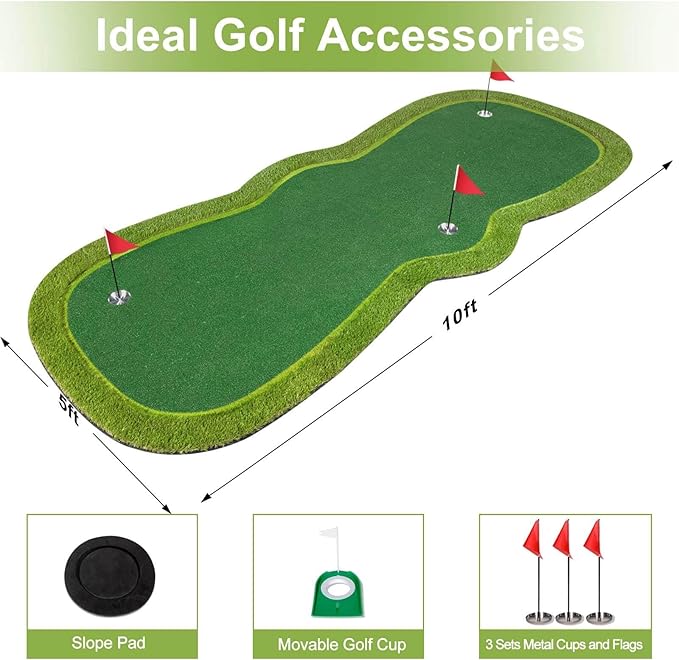 Golf Putting Green Mat, Professional Large Putting Mat with Movable Cup/Slope Pad for Indoor & Outdoor