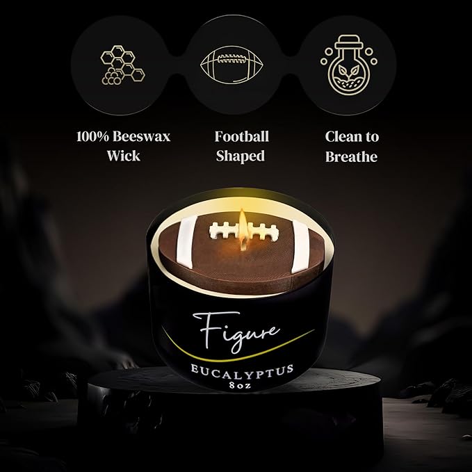 All-Natural Football Candle – Eucalyptus Scent | Hand-Poured in The USA | Beeswax & Soy Wax | Essential Oils | 100% Beeswax Wick | Premium Gift Box | Candle Gifts for Men & Women