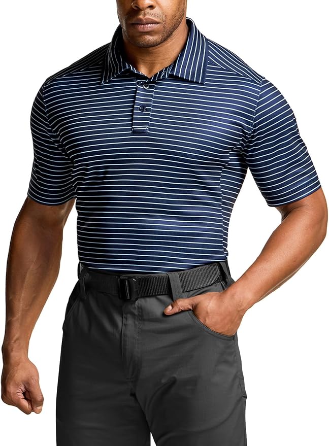 CQR Men's Polo Shirts, Tactical Short Sleeve Golf Performance Shirts, Lightweight Dry Fit UPF 50+ Pique