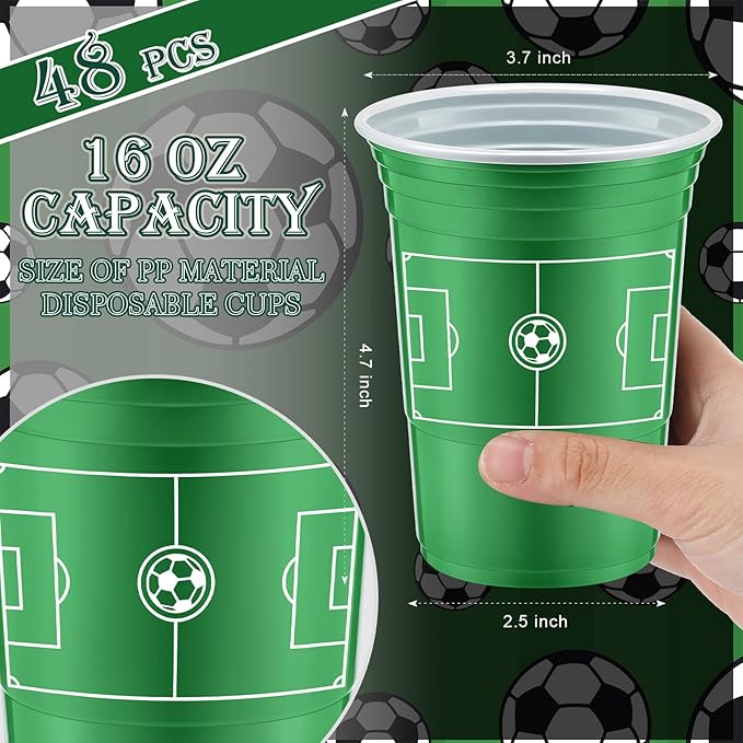 Norme 48 Pcs Soccer Ball Party Supplies Bulk 16 oz Soccer Ball Party Thick Plastic Disposable Cup Hot Cold Drink Wine Coffee for Home Soccer Ball Themed Holiday Party Supplies Favors
