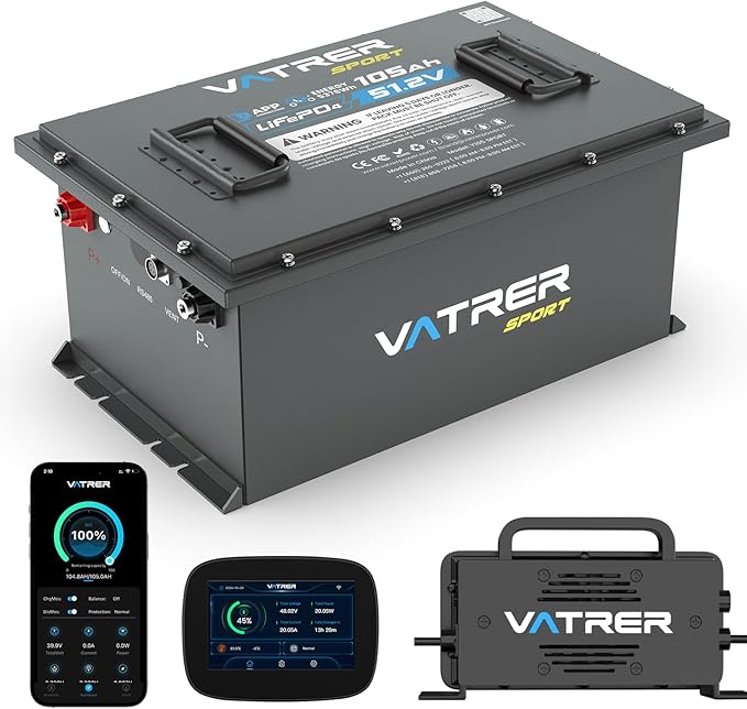 48 Volt Lithium Battery for Golf Cart, Upgraded 300A BMS, 600A Peak, Parallel Ready, 6000+ Cycles, Max 15.36kW Power Output, 3C Discharge, LCD Display & App, Perfect for UTV, Golf Carts