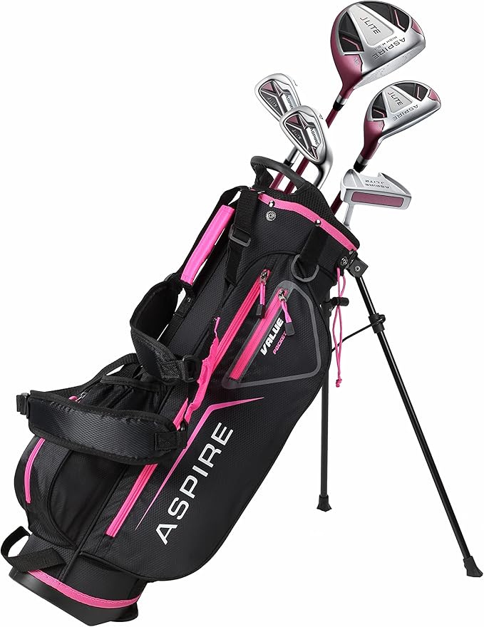 Aspire X-Lite Super Performance Junior Golf Club Set - Right-Handed Kids Golf Set with Driver, Hybrid, 7 Iron, Putter, Stand Bag & Headcovers
