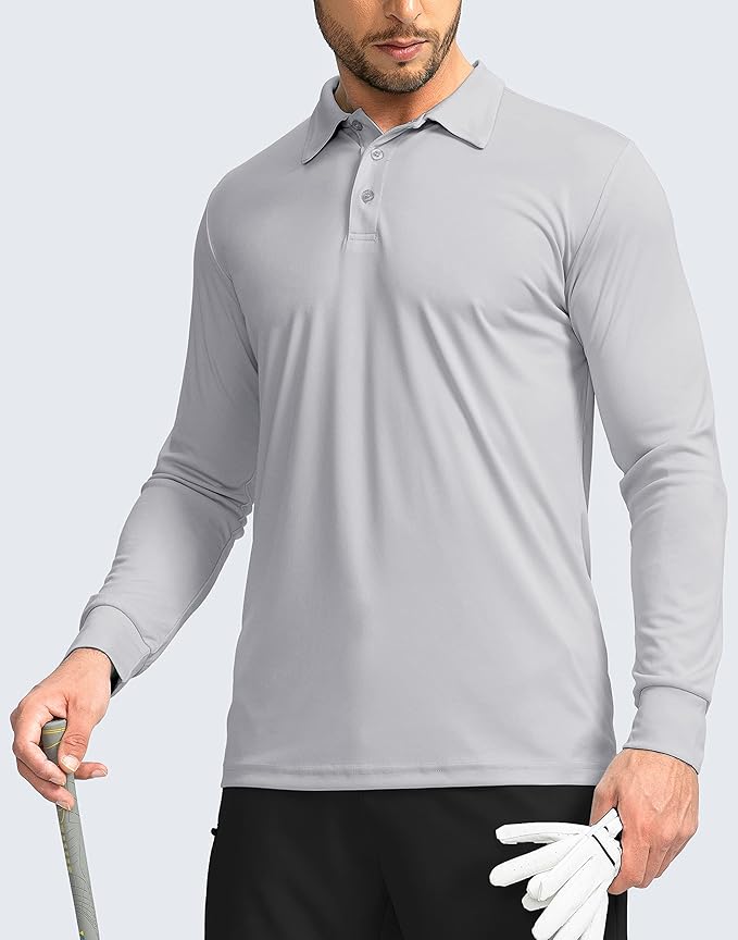 Men's Polo Shirt Long Sleeve Golf Shirts Lightweight UPF 50+ Sun Protection Cool Shirts for Men Work Fishing Outdoor