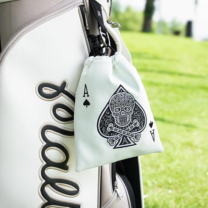 Golf Valuables Pouch, Leather Golf Tee Pouch with Drawstring Closure Golf Ball Handbag Portable Ball Pouch Golf Accessories for Men Women