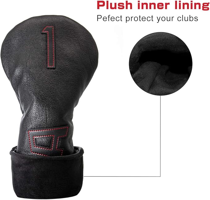 Golf Club Head Covers,USA Golf Driver Headcover Fariway Wood Covers Hybrid Head Covers 3 Wood Headcover Leather Golf Headcover with Number Tag for All Brand