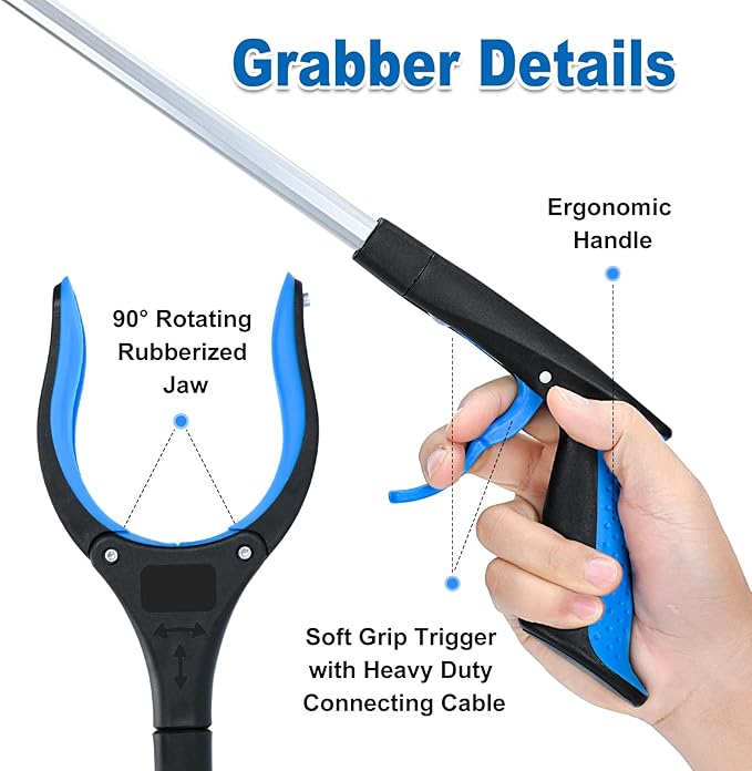 6 Pack Grabber Reacher Tool,32 Inch Foldable Reacher Grabber Pickup Tool with Strong Grip Magnetic,360°Rotating Anti-Slip Jaw,Trash Claw Grabber Tool,Grabbers for Seniors for Outdoor & Indoor (Blue)