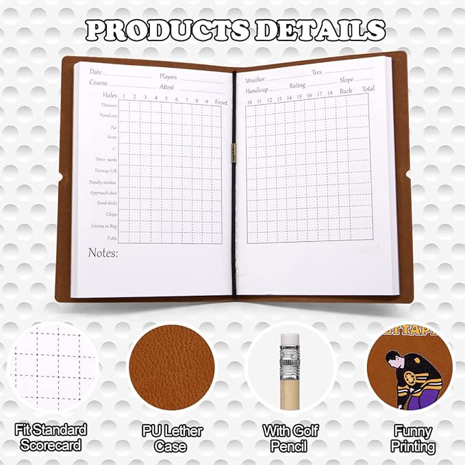 Leather Golf Scorecard Book Golf Yardage Book for Practice Stats and Round Logging - Golf Scorecard Book with Golf Score Cards Pages with Small Golf Pencil, Golf Terminology & Game Formats