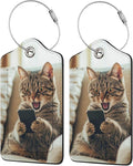 TSA Approved Luggage Tags for Suitcases Cat Phone 2 Pack Funny Leather Carnival Cruise Airport Cute Travel Name Tags Golf Bag tag Ships Essentials Privacy Cover ID Label for Women Men