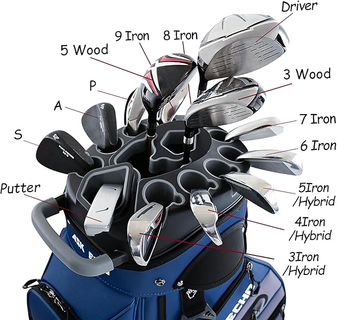 ASK ECHO T-Lock Golf Cart Bag with 14 Way Organizer Divider Top, Premium Cart Bag with Handles and Rain Cover, for Men