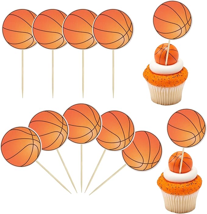 36Pcs Basketball Cupcake Toppers Star Sports Ball Cupcake Picks Decorations for Basketball Sports Players Theme Baby Shower Birthday Party Cake Decorations Supplies